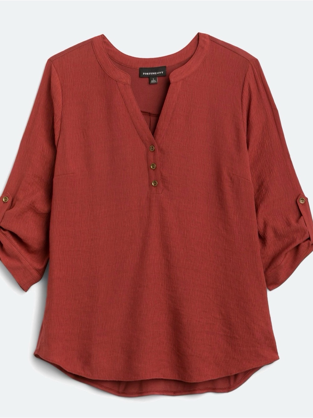 Fortune + Ivy Women's Corey Mixed Material Top, Burnt Orange, XL